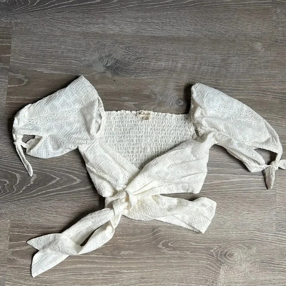 For Love & Lemons Charlotte Eyelet Wrap Top in White Heart - Picture 2 of 11